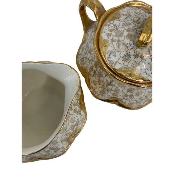 Karol China Homer Laughlin Gold Cream Sugar Set Rythym VTG USA 6569 Karolyte - Picture 2 of 10